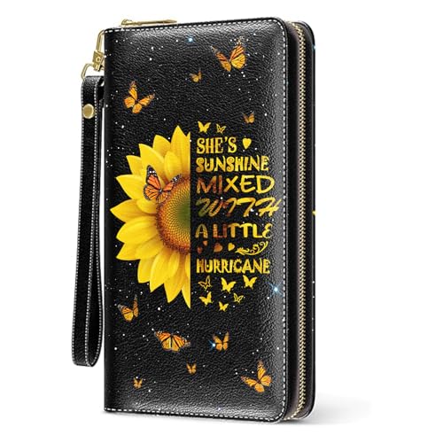 Wallet For Women, Sunflower Wristlet Wallet For Women, Floral Card Holder Purse With Zipper, Birthday Christmas Graduation Gifts For Women, Aesthetic Flower Office Daily Purse