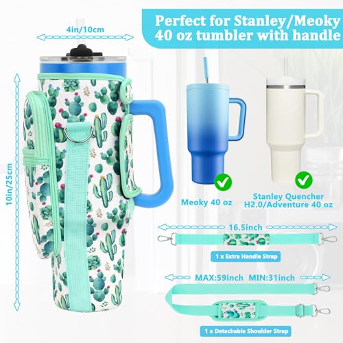 Water Bottle Carrier Bag with Phone Pocket Compatible with Stanley/Meoky 40 oz Tumbler with Handle,Neoprene Water Bottle Holder Pouch with Adjustable Strap Compatible with Stanley Cup Accessories - Thumbnail 2