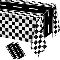 Rennauto-Tischdecken, 2 PCS Rennstrecke Rechteckig Tischdecken, 137 * 274 cm Kariert Rennwagen Partyzubehör, Karierter Tischläufer Schwarz Weiß, für Jungengeburtstagsfeiern, Rennsport-Themenartikel