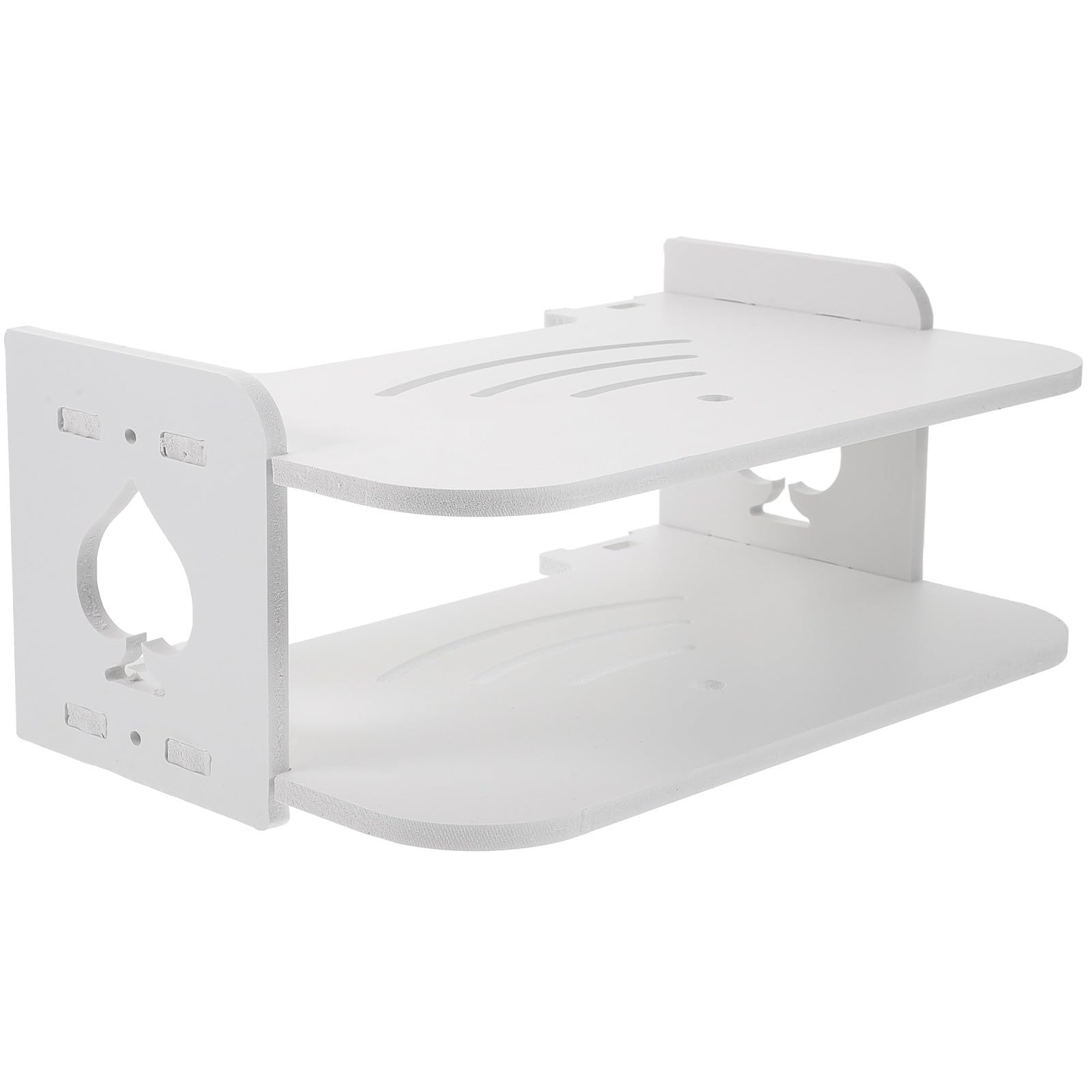 Estante de pared para router de madera clara con organizador de cables