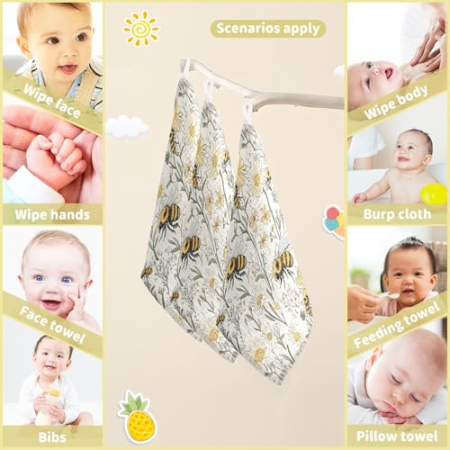 Image of Bolaz Washcloths Set Bathroom Kitchen Wash Cloths Face Towels Wipes Vintage Bee Decorative 12x12 Inch 5 Pack
