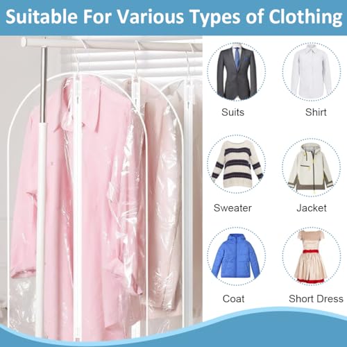 Image of HASTHIP 10 Pcs Clear Garment Bags 23.62x39.37in PEVA Zip Coat Covers