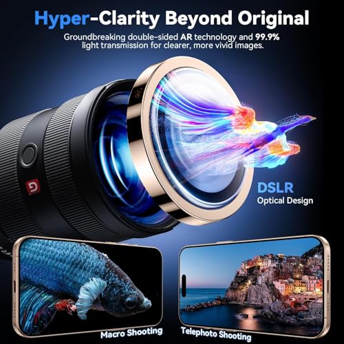 Image of PACK OF 2 Desert Titanium Camera Lens Protector for iPhone 16 Pro / 16 Pro Max UHD Clear 9H Tempered Glass, Scratch & Drop Resistant Camera Guard, Case Friendly Waterproof Heavy Duty Camera Lens Cover