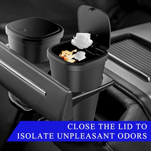 Image of Car Trash Can with Lid, Mini Car Cup Holder Garbage Organizer with 30 Trash Bags, Leakproof & Waterproof Garbage Can Bin for Vehicle Office Home, Universal Car Accessories