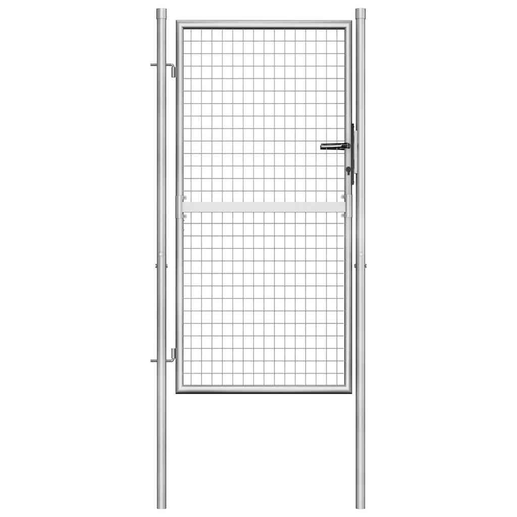 vidaXL Puerta de Jardín Acero Galvanizado Plateado 105x200cm Cercado Entrada Práctica Bricolaje Bisagras Resistentes Diseño Clásico Estable Duradera