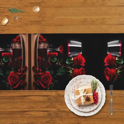 Chemin de table rose rouge style nappe haut de gamme pour décoration de table à manger soignée