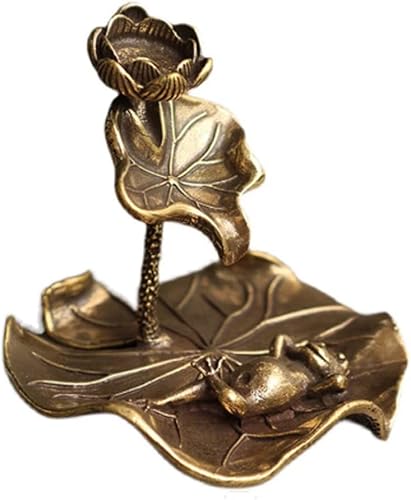 Soporte de incienso de latón con hojas de loto, rana, quemador de incienso y varillas de incienso para decoración del hogar, adorno de aromaterapia