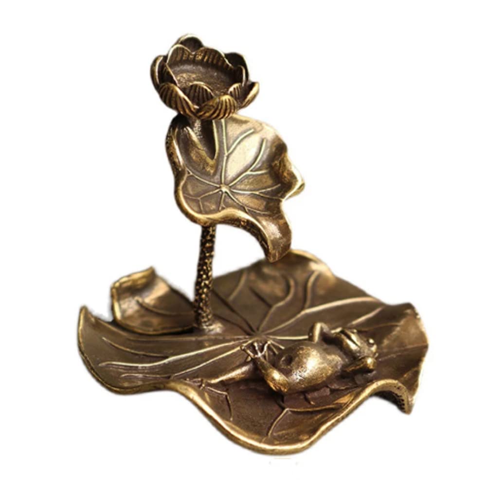 Arfuka Bronze Backflow Incense Holder Brass Lotus Leaf Frog Incense Burner Incense Cones And Incense Sticks Stand For Home Decor Aromatherapy Ornament