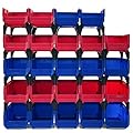 SUGOOE 24 Pack Plastic Stackable Storage Bins, 5.3 x 4.1 x 2.8 Inch Plastic Hanging Stacking Stackable Organizer Storage Rack for Closet, Garage, Office, or Small Parts Organization (Red, Blue)