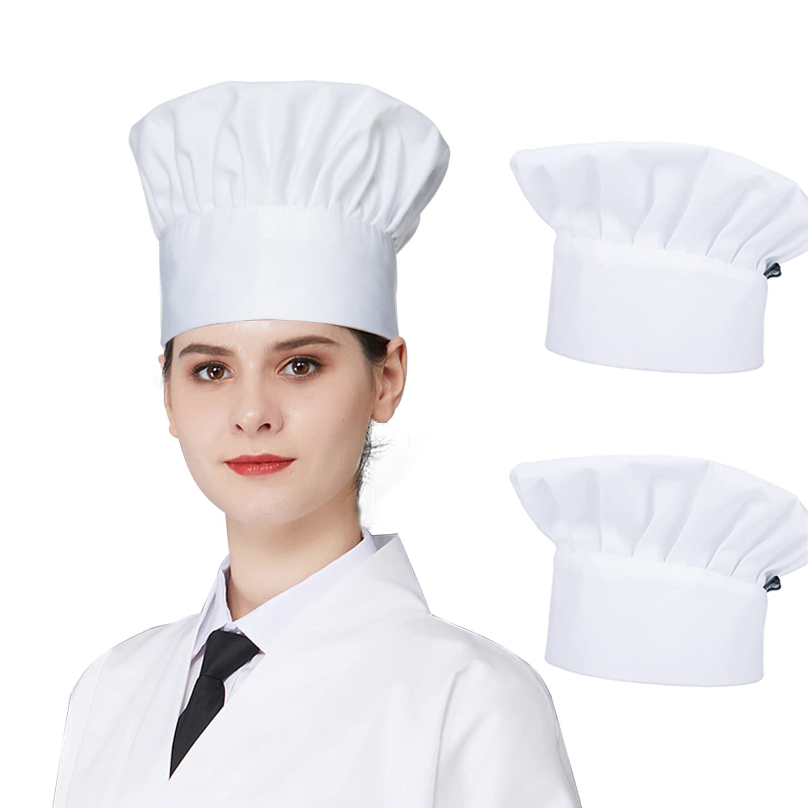Andiker 2 Pcs Chef Hat Adjustable Elastic Cooking Chef Cap, Kitchen Hat for Unisex Adult Teenager Hotel Restaurant Baking