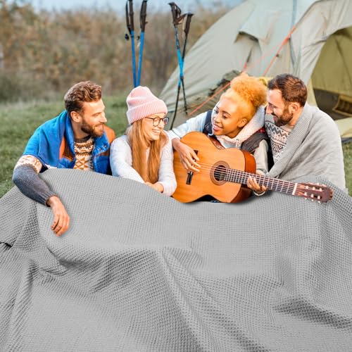 Image of PHF Pre-Washed Cotton Waffle Weave Family Blanket,Oversized King Size 120 inchx 120 inch-Snag Proof Lightweight Breathable, 10'x 10' Huge Extra Large Big-Elegant Aesthetic Home Decoration Gift, Light Grey | Pre-washed Natural Soft Cozy Lightweight Breathable, Textured Decorative Layer for Bed Guest Room, Machine Washable, Giftable