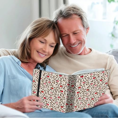 Image of Photo Album 4x6 120 Photos with Strong Elastic Band, Strawberry Leopard | Large Capacity Premium Leather Picture Album, Portable Wallet Albums Photo Book for Family Anniversaries Wedding Baby