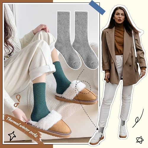 Image of EBMORE 5 Pairs Women Merino Wool Boot Socks Warm Thermal Winter Thick Hiking Cozy Cabin Crew Comfy Socks for Ladies