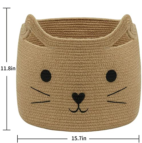 HiChen Large Woven Jute Rope Storage Basket, Baby Laundry Basket Organizer for Toys, Blanket, Clothes, Towels, Gifts | Pet Gift Basket for Cat, Dog - 15.7\" L×11.8\" H - Thumbnail 2