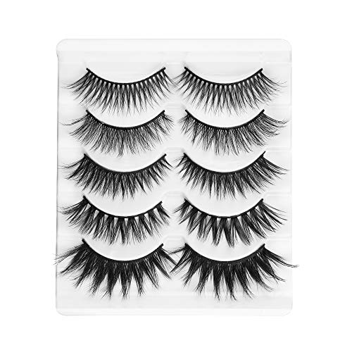 Pawotence False Eyelashes Wispy 5 Styles Cat Eye Lashes Pack Natural Dramatic Crossed Faux Mink Lashes 5 Pairs Soft Lightweight Reusable Handmade Makeup Fake Eyelashes Pack