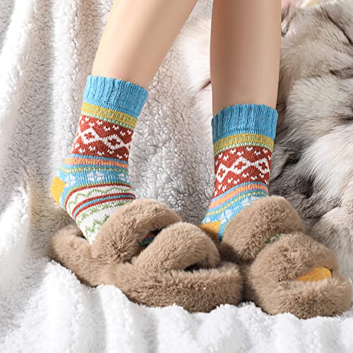 Trifabricy 5 Pairs Wool Socks - Warm Socks For Women Vintage Cozy Socks For Women Thick Knit Winter Socks, Womens Soft Crew Socks #TOP5