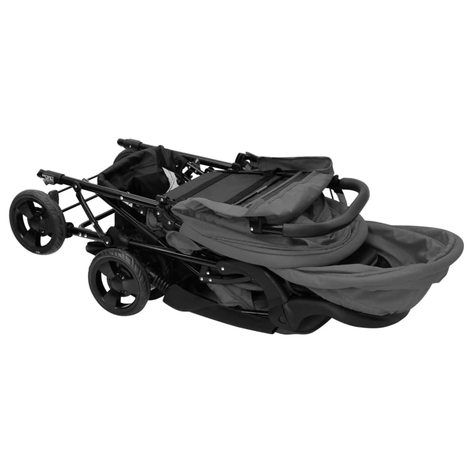 Tidyard Geschwisterwagen mit verstellbare Dach & Ablagekorb Zusammenklappbar Kinderwagen Dunkelgrau Stahl