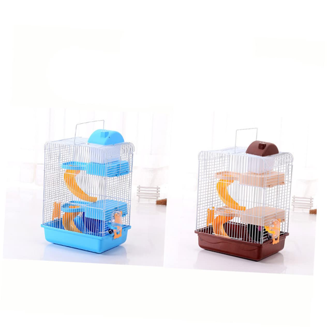 Gabbia per Criceto a Tre Livelli Ruota e Beverino Antiperdita | Blu, Pp e Ferro, Design a Scorrimento Multilivello, Struttura Resistente per Uso in Casa