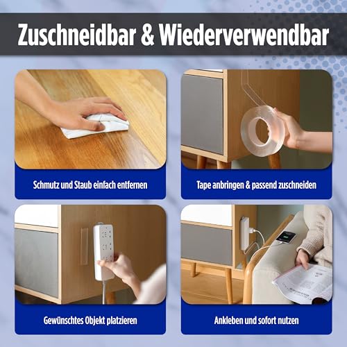 PfX Extrem Starkes Premium Nano Tape [5m] - Neue 2026 Version - Wiederverwendbares Transparentes Nano Klebeband - ACHTUNG EXTREM STARK - – Ansicht 4