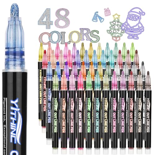 Outline Markers 48 Metallic Shimmer Glitter Gel Pens Tween Teen Girl Gifts Trendy Stuff Cool Cute Art Craft School Drawing Supplies Birthday Fun Kits for Kids Girls Ages 4 6 8 10 12 Year Old