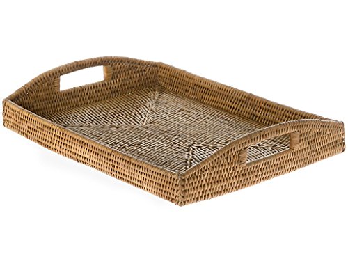 KOUBOO 1020042 La Jolla Rattan Rectangular Serving Tray, 18' x 13.5' x 3.5', Honey Brown, Large