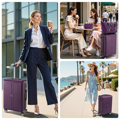 Image of Hoteel Luggage Sets 3 Piece, 4-Yr Warranty Durable Suitcase Dual-Spinner Wheel TSA Lock, Lightweight Travel Hardshell ABS Carry on Luggage for Men&Women, Royal Purple(20in /DB /TB)