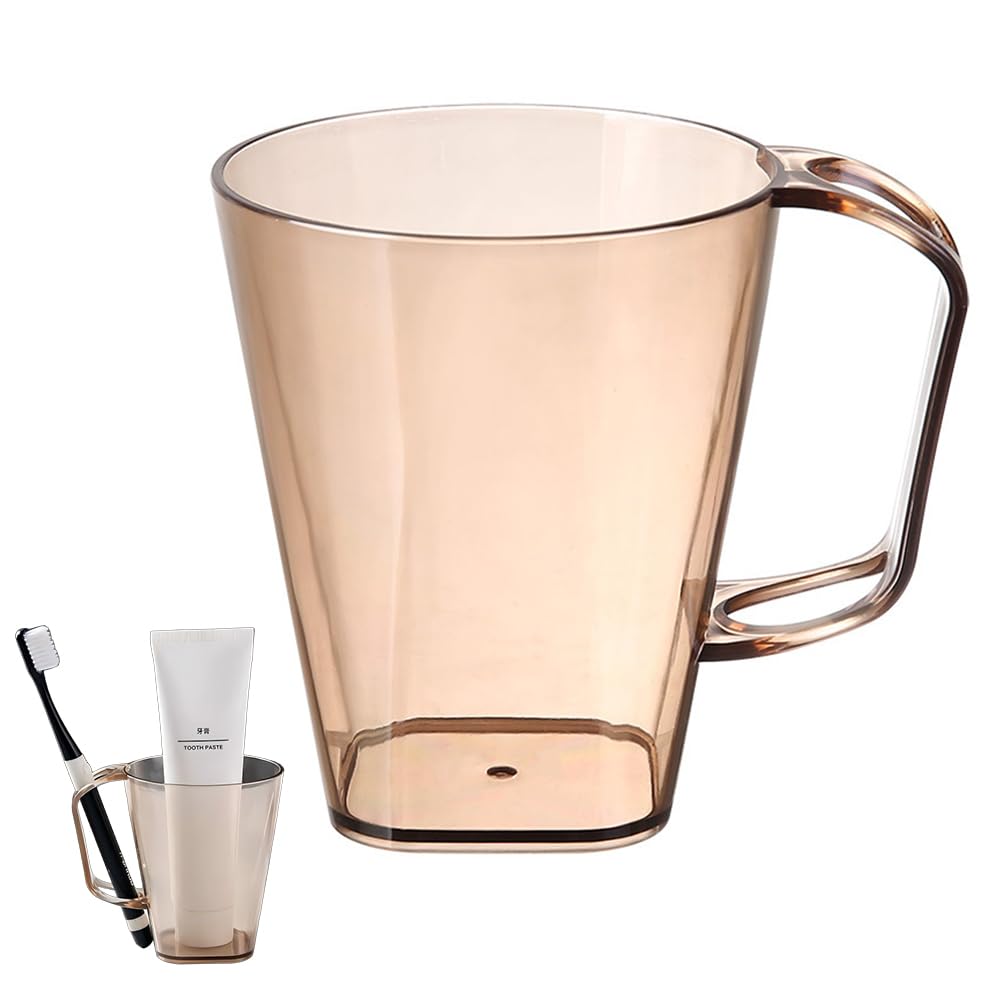 歯磨きコップ うがいコップ 取っ手付き 歯ブラシコップ 抗菌 カビ防止 超軽量 プラスチック製 割れない 水切り おしゃれ 携帯便利 洗面用品 洗面所 浴室（ダークブラウン）