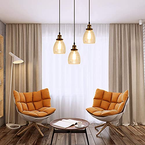 GLADFRESIT Kitchen Mini-Pendant Lights Industrial Hanging Lights Farmhouse Glass Lampshade Lighting Fixture Indoor for Dining Room Island Entryway Loft (Bulb Not Included) (Bronze and Bubble) - Image 5
