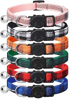 6 Pack Classic Plaid Cat Collars with Bells - Breakaway Kitten Collar and Adjustable 7-12in,Cute Kitty Collar for Girl Boy Cats,Pet Gifts,Accessories,Supplies,Stuff