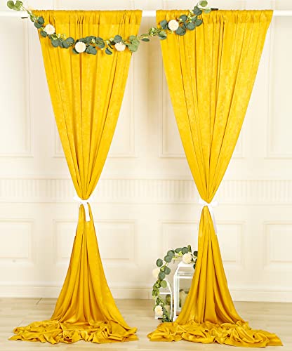 Sherway 2 Panels 4.8 Feet X 10 Feet Gold Thick Satin Backdrop Drapes, Non-Transparent Soft Window Curtains For Wedding Party Ceremony Stage Décor #TOP2