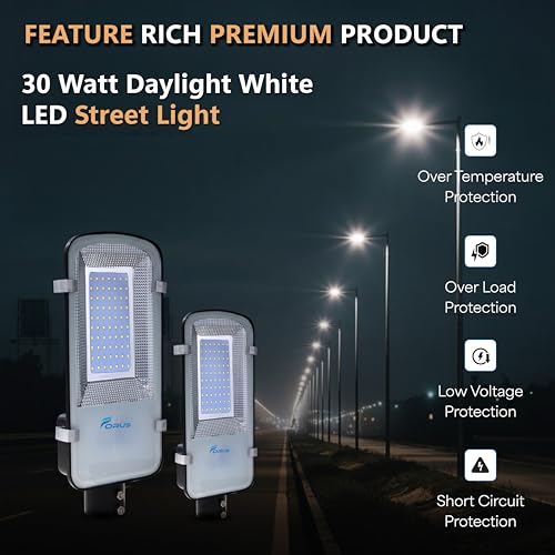 Image of Forus 30W LED Street Light with Clamp, IP66 Waterproof Outdoor LED Street Light, High Lumen 3600lm Daylight White, Aluminium Body for Road, Parking Lot, Garden & Industrial Outdoor Lighting (1 Pc)