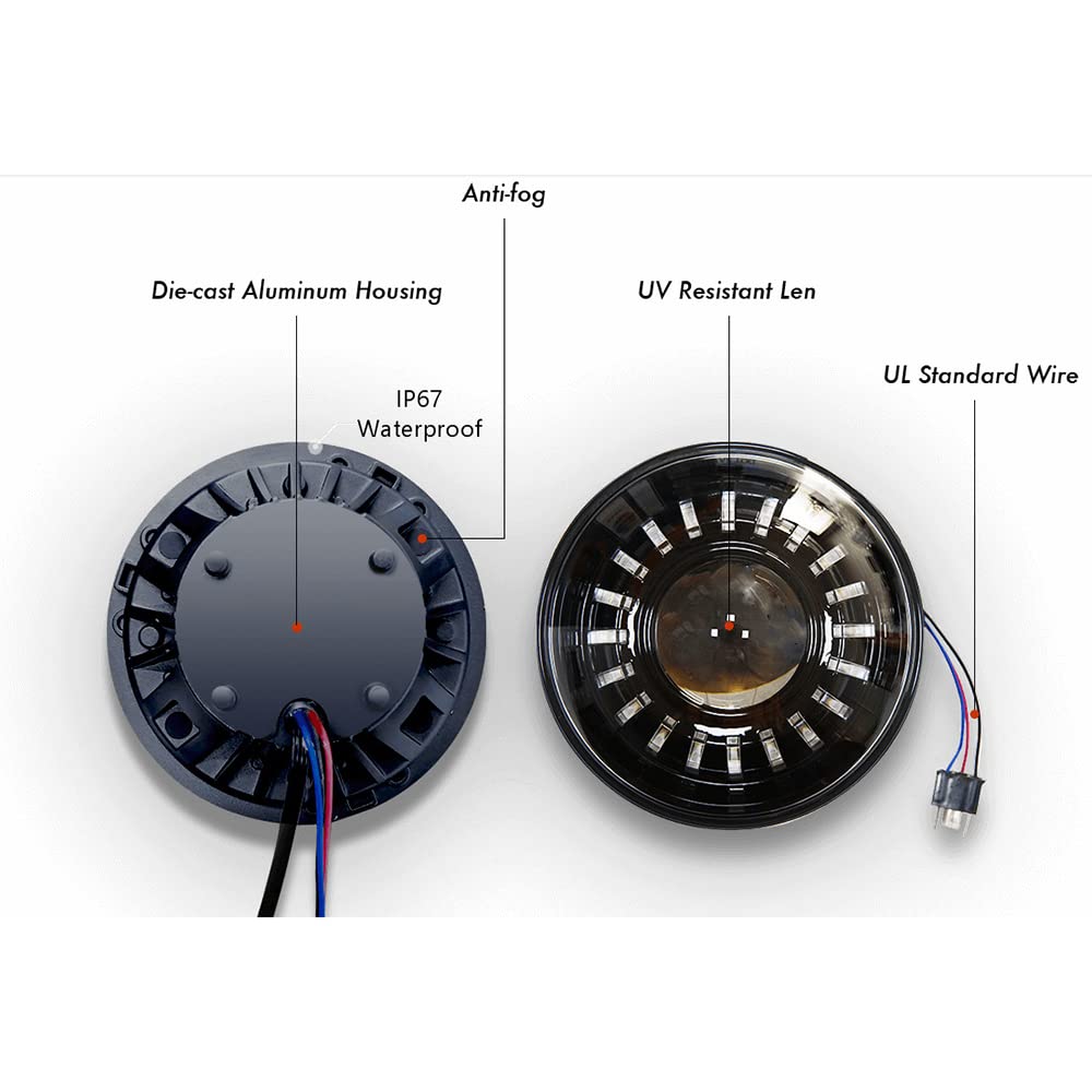 AIVYNA Indicatore di Direzione da 7 Pollici Luce Halo H4 Faro Alto Anabbagliante Controllo App Luce di Marcia Diurna per Jeep Wrangler JK 2 Pezzi