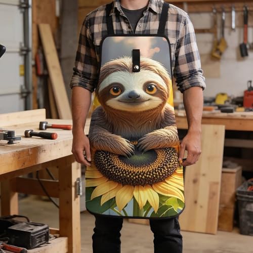 Delantal con diseño Cartoon Sloth sobre girasol miniatura 5