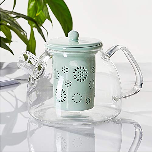 TAMUME 1000ml Tetera de Vidrio con Filtro de Tetera de Porcelana (Green) Cover
