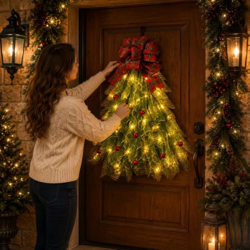 Christmas Wreath with Light Ball Bow Decor Wreath for Front Door - image 7