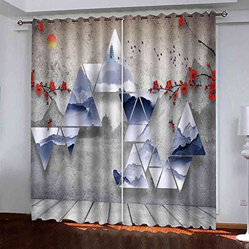 Rideau Salon Prune Rouge Géométrique 150(L)X166(H) Cm Lot De 2 Décorative Rideaux Voilage Imprimes Fenêtre Design Moderne Oeillets Rideau Décoration Pour...