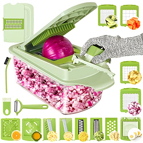 Vegetable Chopper Slicer Onion Chopper Cutter-25 PCS Veggie Mandoline Slicer Food Chopper Dicer for Potato Fruit with Lemon Squeezer,Peeler Food Chopper,Egg Separator & Slicer,Non-Slip Large Container
