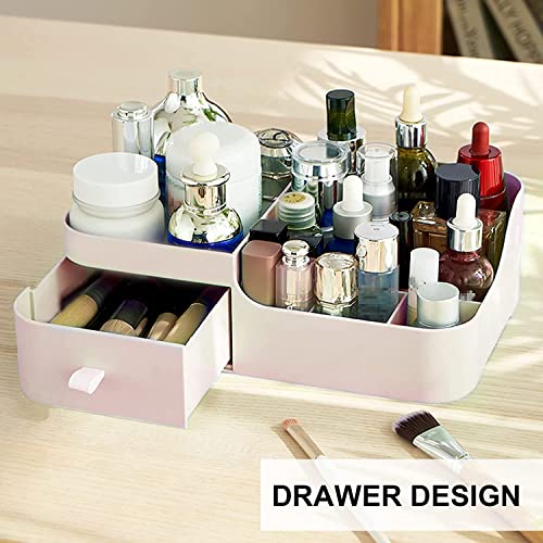 Image of Amazon Brand - Umi 1 Pc Makeup Organiser Cosmetic Storage Box with Drawer Plastic Case Holder for Home, Dressing Table, Cosmetic, Lipstick, Nail Polish, Brushes, Skincare, Lotions, Perfumes (Pink)