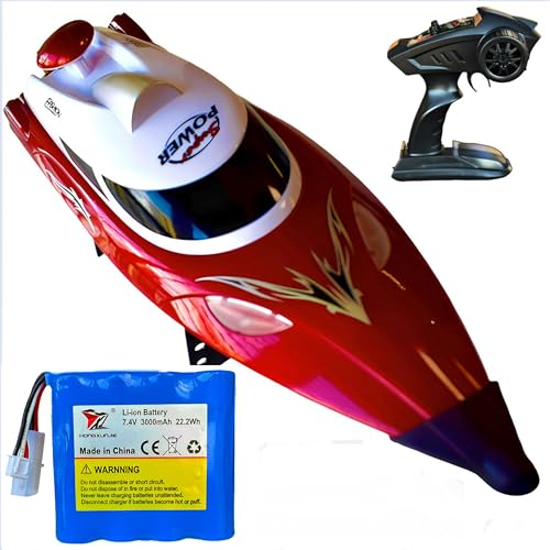 19" Big RC Boat High Speed 35+ KPH Remote Control Boat for Kids and Adults, Outdoor Water Toy Race Ship for Pool Lake With 3000mAh Big Capacity Battery,Water Play Toy Gift Racing Ship with LED Light