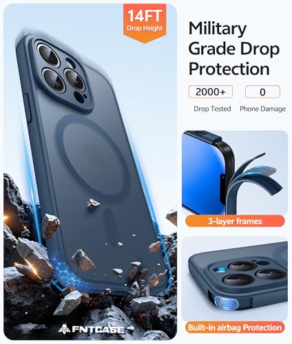 Image of FNTCASE for iPhone 13 Pro Case: [Compatible with Magsafe] Translucent Matte Cases with [Full Camera Protection] [Screen Protector] Military Grade Shockproof Protective Phone Cover - Blue