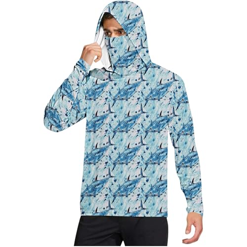 UPF 50+ Sun Protection Shirt for Men with Mask Summer Long Sleeve SPF Hoodie Cooling Hiking Fishing Performance Tops