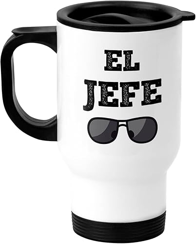 Taza de café de viaje de 14 onzas para el jefe El Jefe. Dicho divertido en español para los jefes. Regalo para tu Jefe (acero inoxidable de 14 onzas)