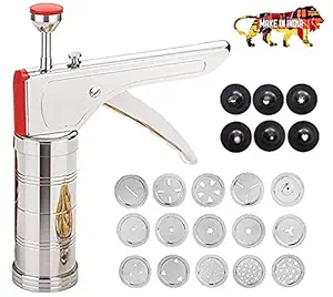 WSK Kitchen Press Slicer Stainless Steel Kitchen Press/Noodles/Murukku Maker with 15 sieves and 6 Plastic Sieves for Cake Decor Kitchen Accessories KA3114-001
