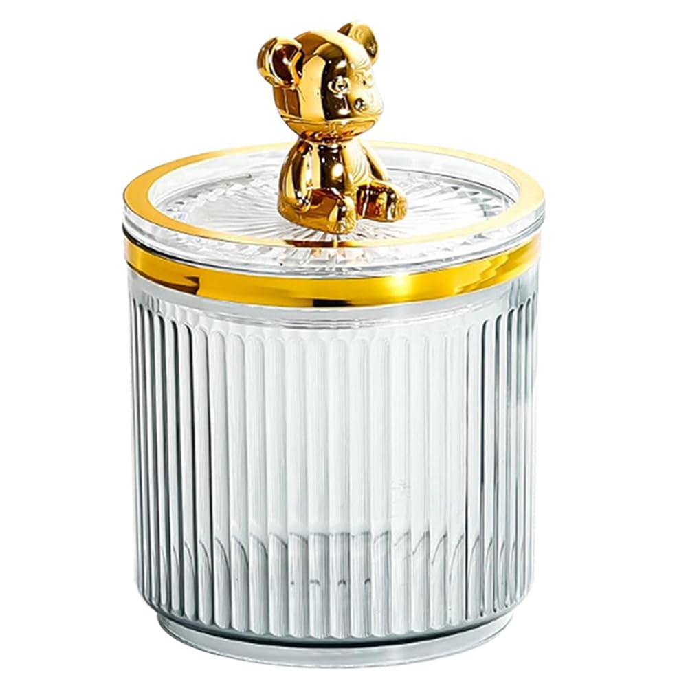 CTRLZS Cotton Swab Storage Acrylic Storage Box Cute Bear Cotton Pad Holder Makeup Organizer for Cotton Swabs Box Smoke Gray