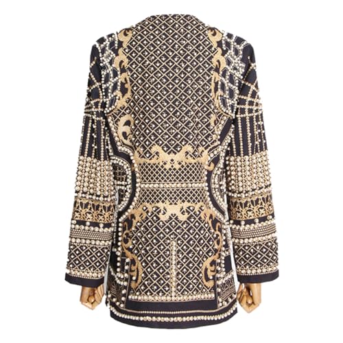 Women's Fashion Printed V-Neck Beaded Small Suit Long Sleeve Nail Loose Suit Jacket2