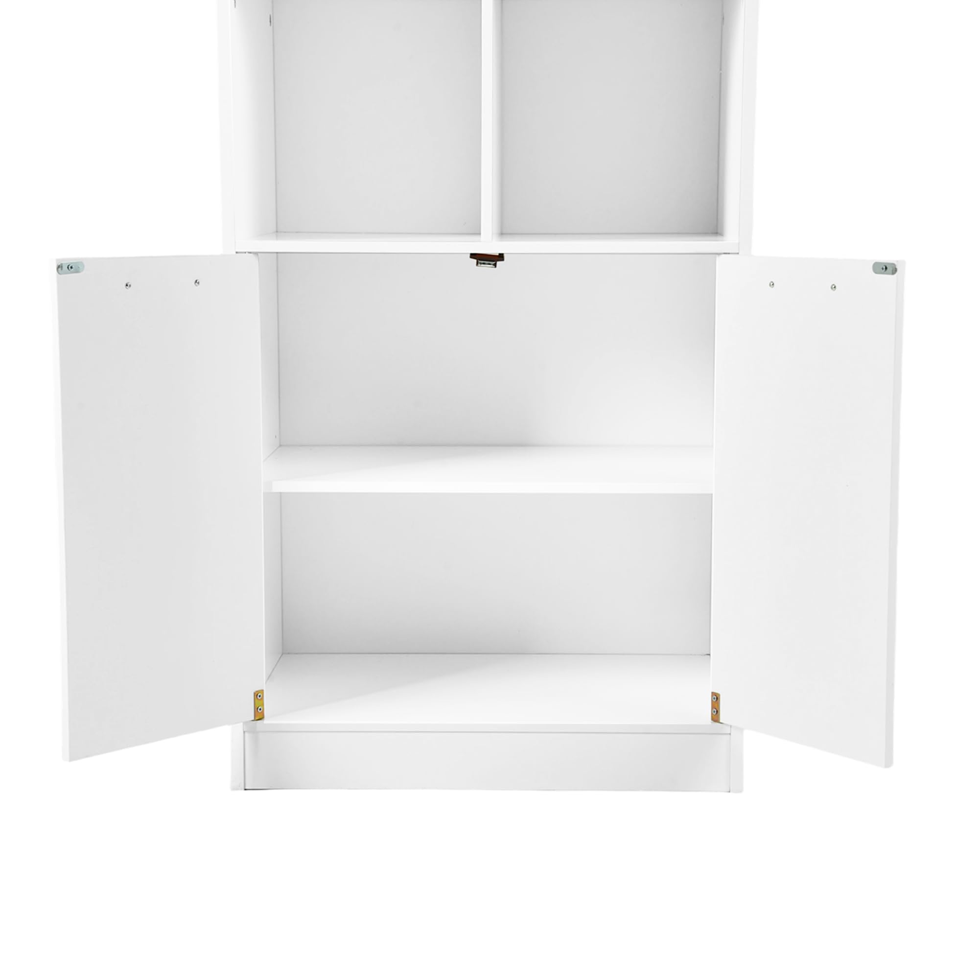 Vorratsschrank Küche Weiß&Hochschrank 180cm, Mehrzweckschrank 60cm breit mit offenem Fach als Mikrowellen Schrank, Küchenschrank 40cm tief aus Holz, Haushaltsschrank Büroschrank für Ordner