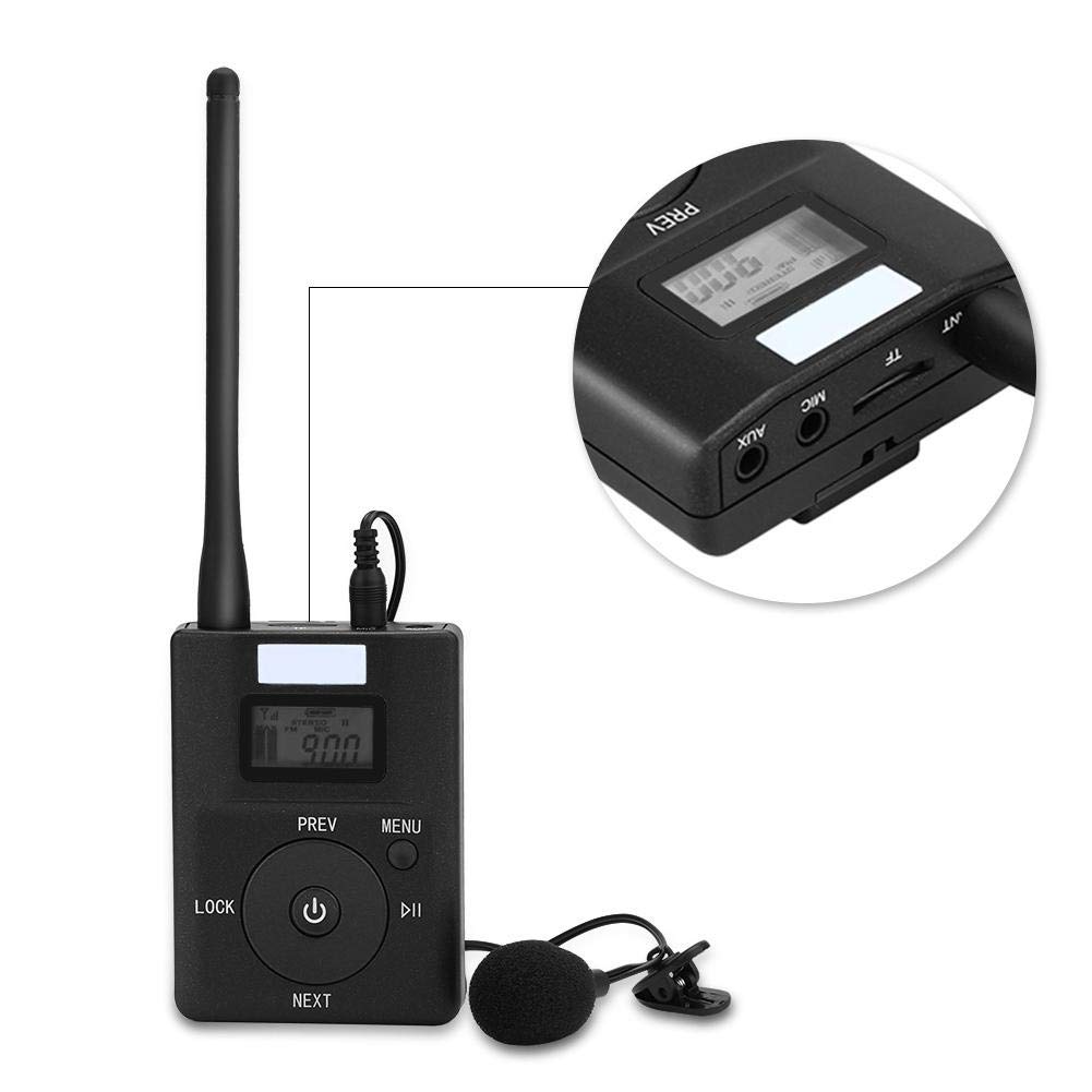 PUSOKEI Tragbarer FM-Sender, MP3-Stereo-Radio-Broadcast-Adapter mit Geringem Stromverbrauch, Unterstützung eines 3,5-mm-AUX-Eingangs für Tourismus, Besprechungsraum, Campus und Autofahren