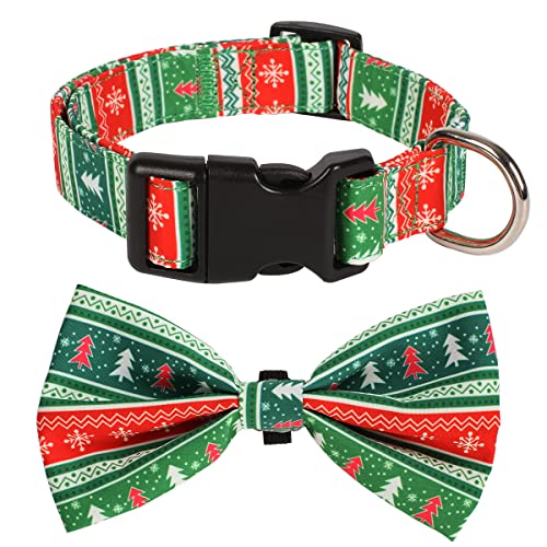 Coomour Hundehalsband mit Weihnachtsschleife und Weihnachtsbaum, Katzenhalsband mit Rentier-Schleife, verstellbar, weich und bequem, Größe M Cover