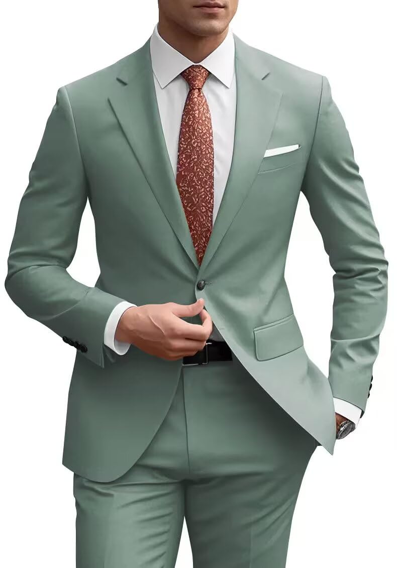 huutoe Mens Suits Regular Fit 2 Piece Slim Fit Suits for Men Wedding Prom Suit Separates Blazer Jacket Pants Set Guest-picture-12