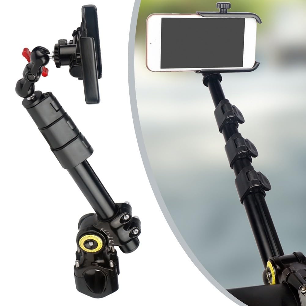 Kit per selfie, in lega, per manubrio bici, rotazione a 360° | Lega di alluminio CNC, rotazione a 360 gradi, forte resistenza al vento, stabilità robusta, adatta a barre rotonde